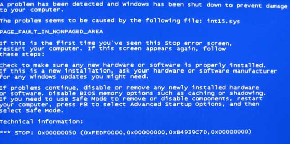Blue screen error when starting PC